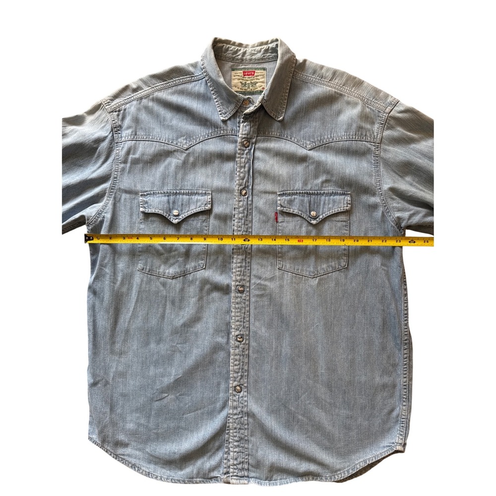 Levis Mens XL Light Wash Denim Western Snap Button Long Sleeve Shirt Blue - Picture 4 of 8